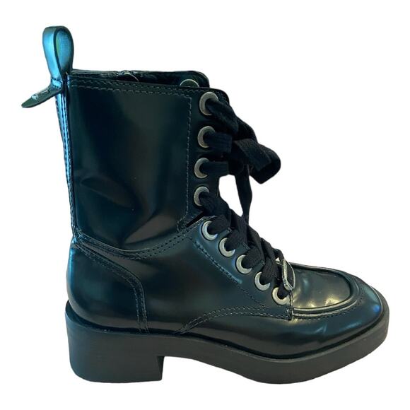 Larroude Joan Platform Leather Ankle Boots Lace Up Side Zipper Black Size 8 - Picture 6 of 10